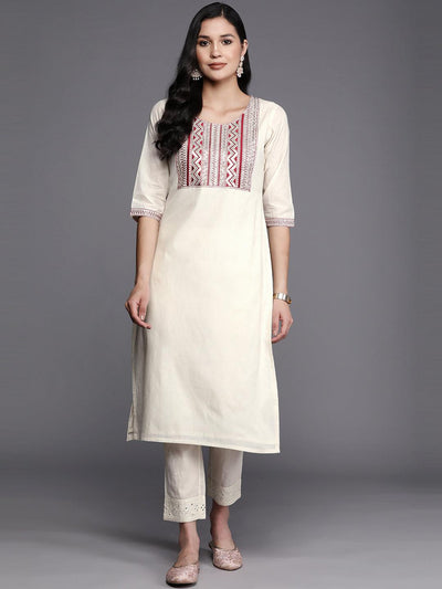 Straight Kurti - Beige colour with golden printed jacket
